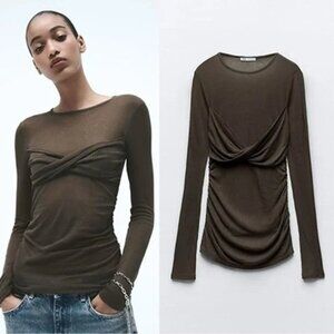 Zara brown twist-front top